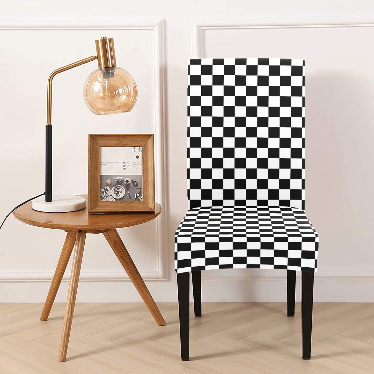 Checkered Dining Chair Seat Covers, Black White Check Checkerboard Stretch Slipcover Furniture Dining Room Home Decor Starcove Fashion