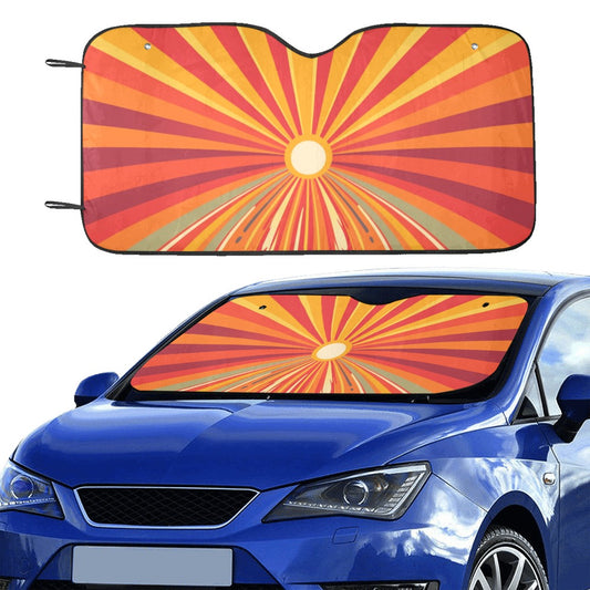 Sunburst Windshield Sun Shade, Groovy Vintage Retro Radial Rays 70s Art Car Accessories Auto Protector Window Visor Screen Cover Blocker