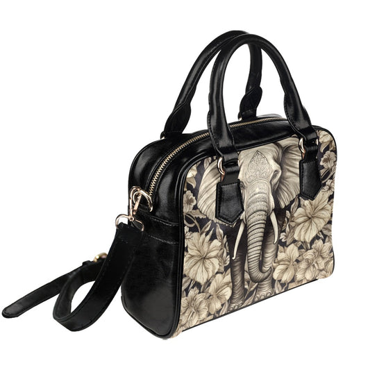 Elephant Leather Purse, Floral Women Designer Handbag Animal Print Black Small Cute Shoulder Vegan Leather Crossbody Bag Ladies Starcove Fashion