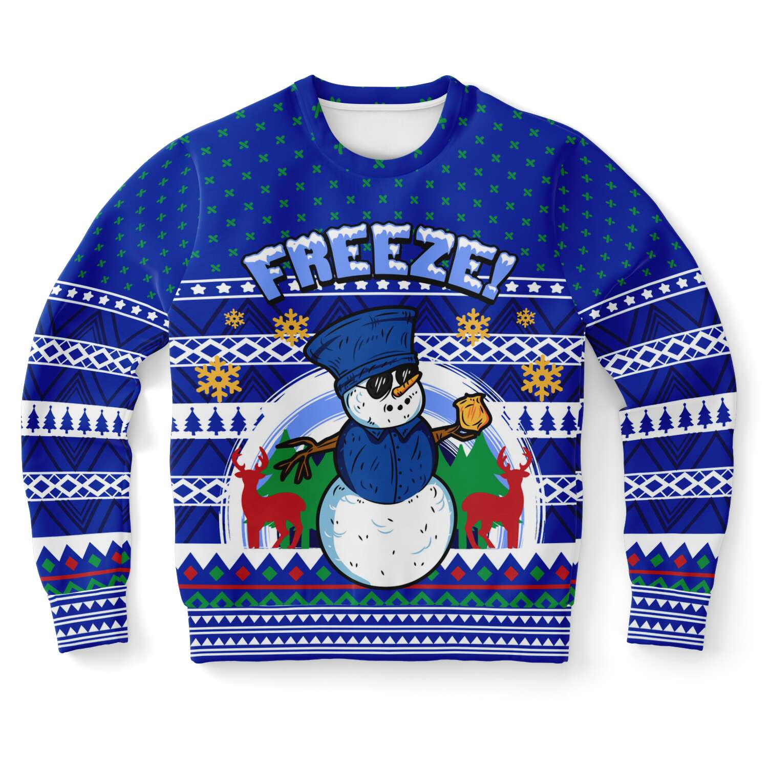 Snowman Ugly Christmas Sweater, Blue Police Freeze Snow Funny Tacky Winter Print Party Sweatshirt Holiday Men Women Christmas Gift Plus Size Starcove Fashion