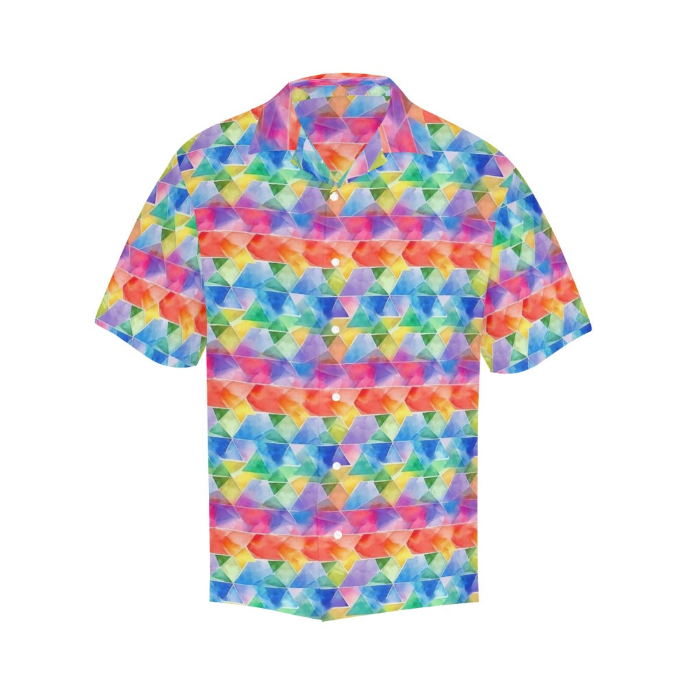 Rainbow Geometric Men Hawaiian shirt, Pride Colorful Tie Dye Vintage Aloha Hawaii Retro Tropical Beach Plus Size Cool Button Down Shirt Starcove Fashion