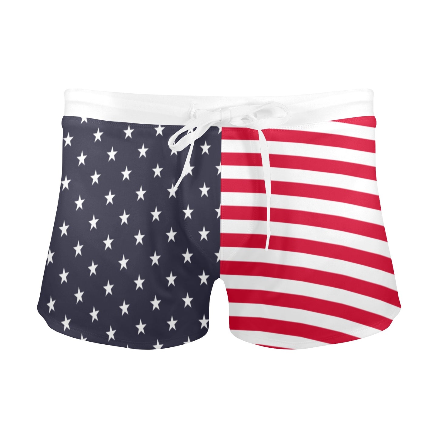 American Flag Men Swim Trunks, Red White Blue Stars Stripes Shorts Beach Zipper Pockets Mesh Lining Drawstring Bathing Suit Bikini Briefs Starcove Fashion