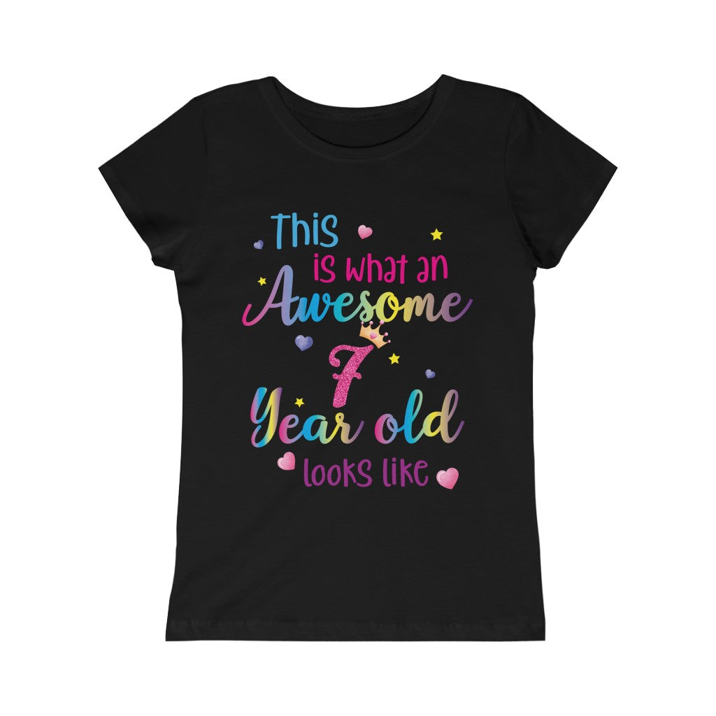 This is What an Awesome 7 Year Old Looks Like Girls Shirt, Birthday 7th Seven Year Fun Rainbow Party Gift Kids Crewneck Girls Princess Tee Starcove Fashion