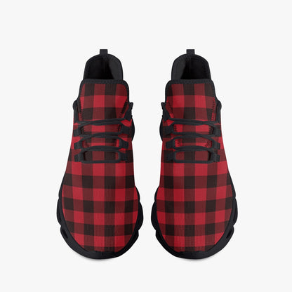 Red Black Buffalo Plaid Men Sneakers, Check Bouncing Mesh Knit Running Athletic Sport Gym Workout Breathable Lace Up Fitness Shoes Trainers Starcove Fashion