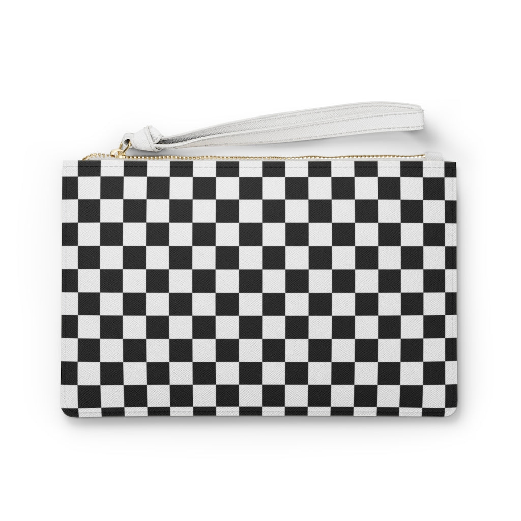 Black White Checkered Clutch Bag Purse,  Check Vegan Leather with Pocket Zipper Evening Modern Wristlet Strap Phone Wallet for Women Starcove Fashion