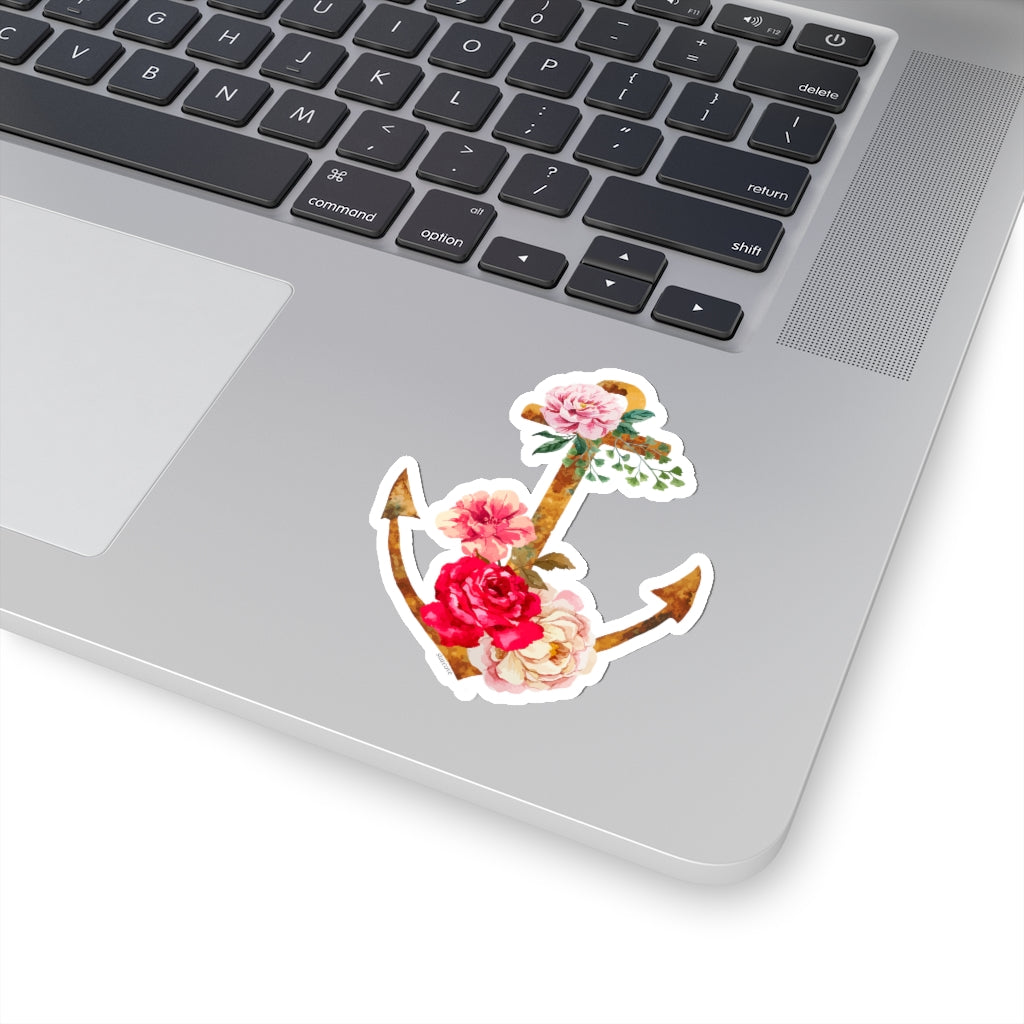 Anchor Flowers Sticker, Watercolor Colorful Floral Nautical Vintage Laptop Decal Cute Window Car Bumper Aesthetic Label Wall Mural Starcove Fashion