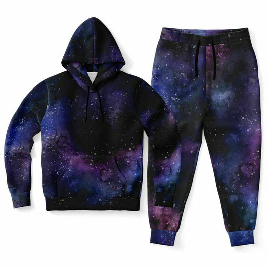 Galaxy Hoodie Jogger Sweatsuit Set, Stars Universe Hooded Sweatshirt Sweatpants Women Men Cotton Matching Plus Size Sweats