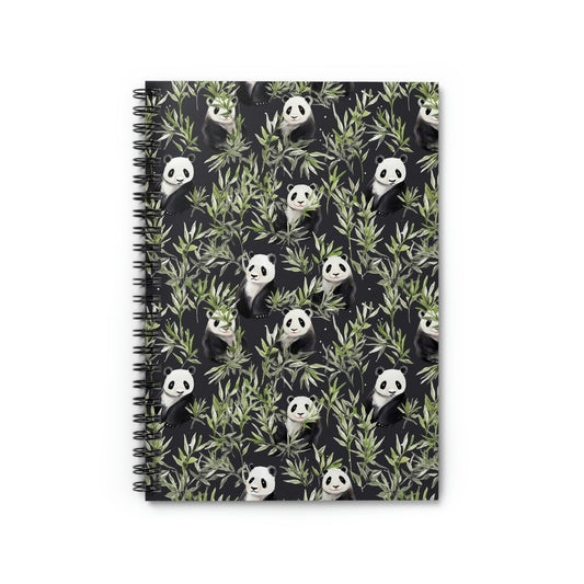 Panda Spiral Notebook, Bamboo Leaves Black Pattern Design Journal Traveler Notepad Ruled Line Book Paper Pad Work Aesthetic
