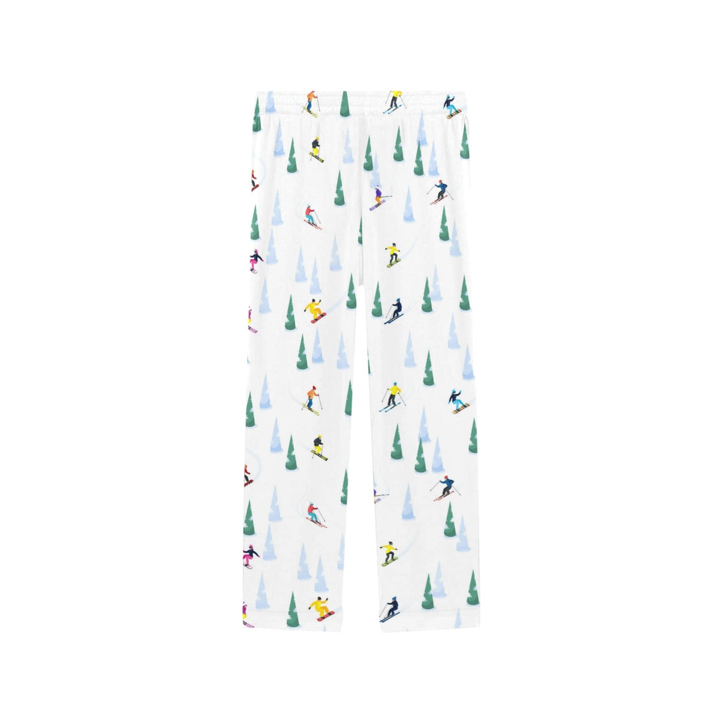 Ski Women Pajamas Pants, Snowboard Skier Pine Trees Snow Winter Sports Satin PJ Funny Pockets Trousers Couples Matching Ladies Bottoms