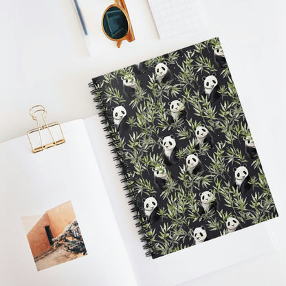 Panda Spiral Notebook, Bamboo Leaves Black Pattern Design Journal Traveler Notepad Ruled Line Book Paper Pad Work Aesthetic Starcove Fashion