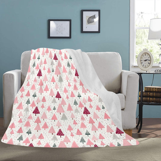 Pink Christmas Trees Fleece Throw Blanket, Xmas Soft Plush Fluffy Cozy Warm Adult Kids Small Large Sofa Bed Decor 50x60 Inch decorative Starcove Fashion