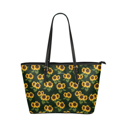 Sunflower Purse Leather Small Tote Bag, Floral Flower Black Yellow Summer shoulder Hand bag Zip on Top Designer Gift Starcove Fashion