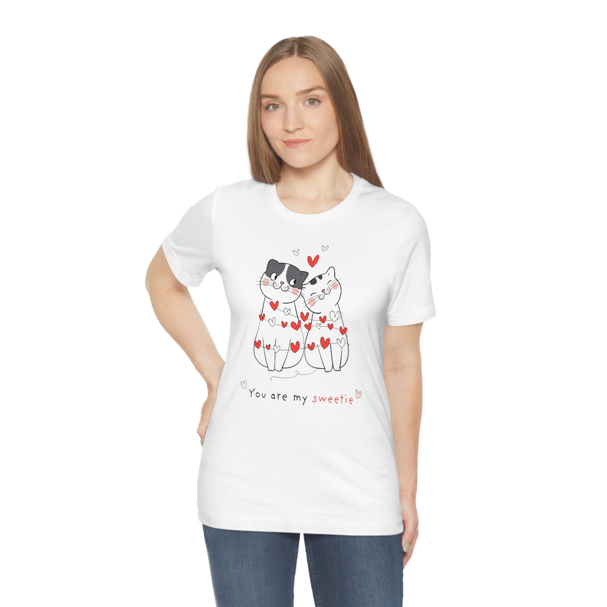 Cats Valentine's Day Tshirt, Hearts Love Sweety Kittens Unisex Women Adult Aesthetic Graphic Crewneck Tee Shirt Her Top Starcove Fashion