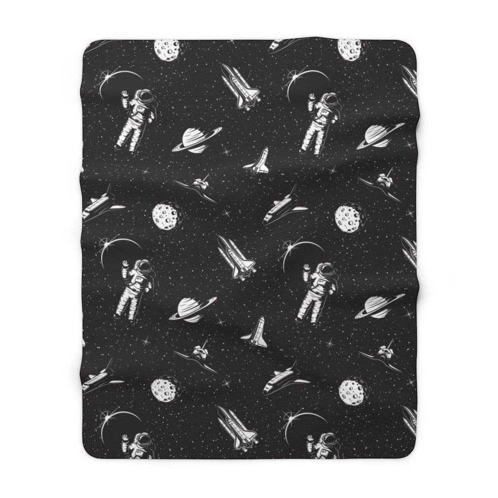 Space Astronaut Sherpa Fleece Blanket, Black Planets Stars Spaceship Throw Soft Fluffy Cozy Warm Adult Kids Adult Large Decor Gift Starcove Fashion