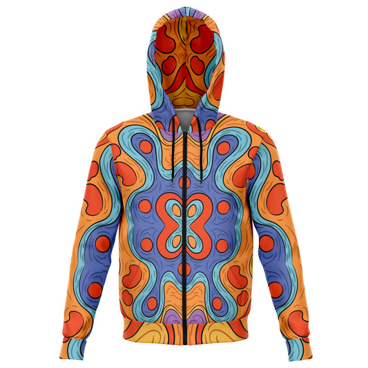 Psychedelic Groovy Zip Up Hoodie, Trippy Vintage Retro Front Zipper Pocket Men Women Adult Aesthetic Graphic Cotton Hooded Sweatshirt Starcove Fashion