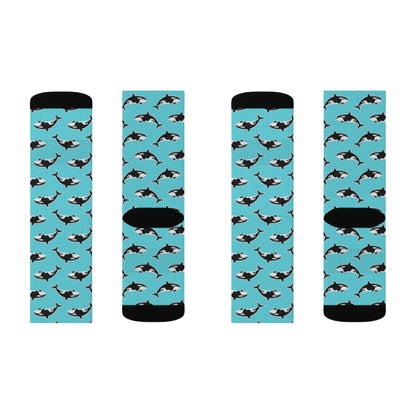 Orca Killer Whale Socks, Blue Sublimation 3D Men Women Crew Cool, Cute Crazy Fun Funny socks Starcove Fashion