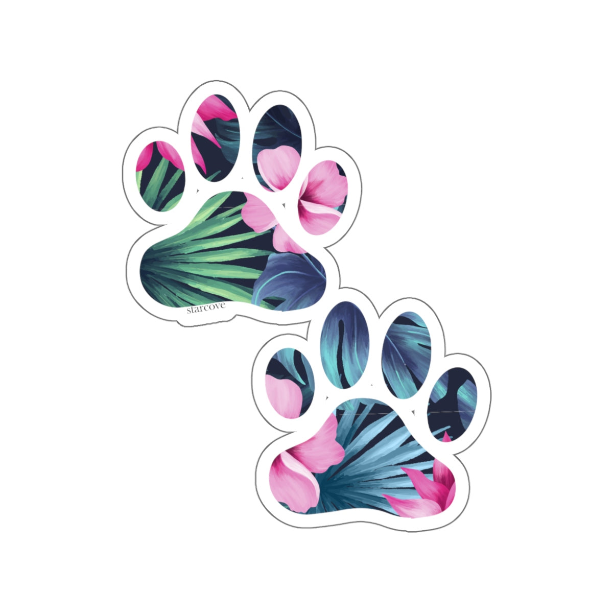 Tropical Dog Paw Print Sticker, Cute Floral Leafs Lover Decal Bumper Car Laptop I love Pets Mom Animal Vinyl  Laptop Gift Starcove Fashion