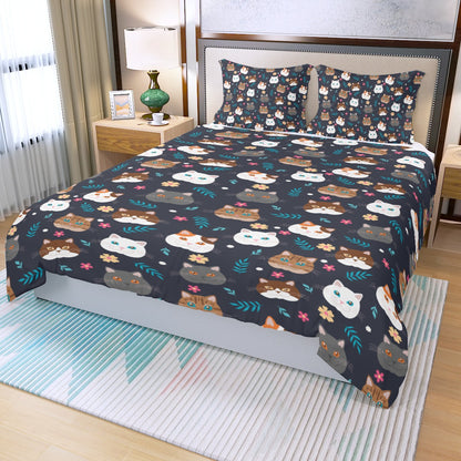 Cat Bedding Set, Kittens One Duvet Cover and Two Pillow Covers King Queen Full Twin Bed Bedroom Decor Starcove Fashion