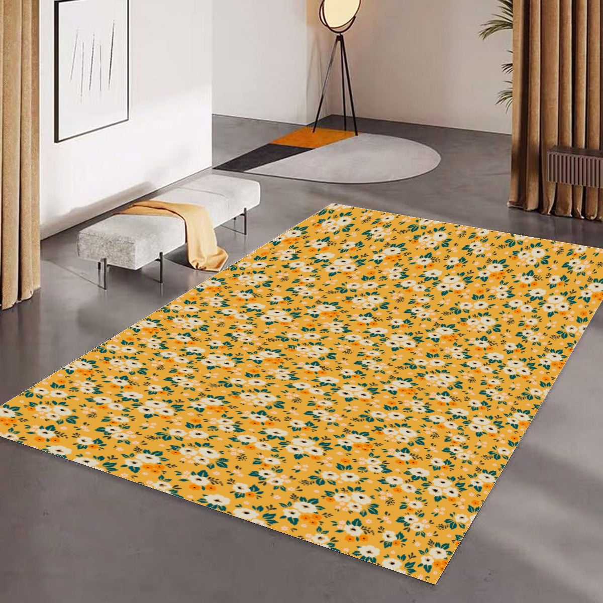 Yellow Flowers Area Rug Carpet, Floral Home Floor Decor 3x5 4x6 5x8 5.5x9 Designer Kids Nursery Rectangular Small Large Decorative Mat Starcove Fashion