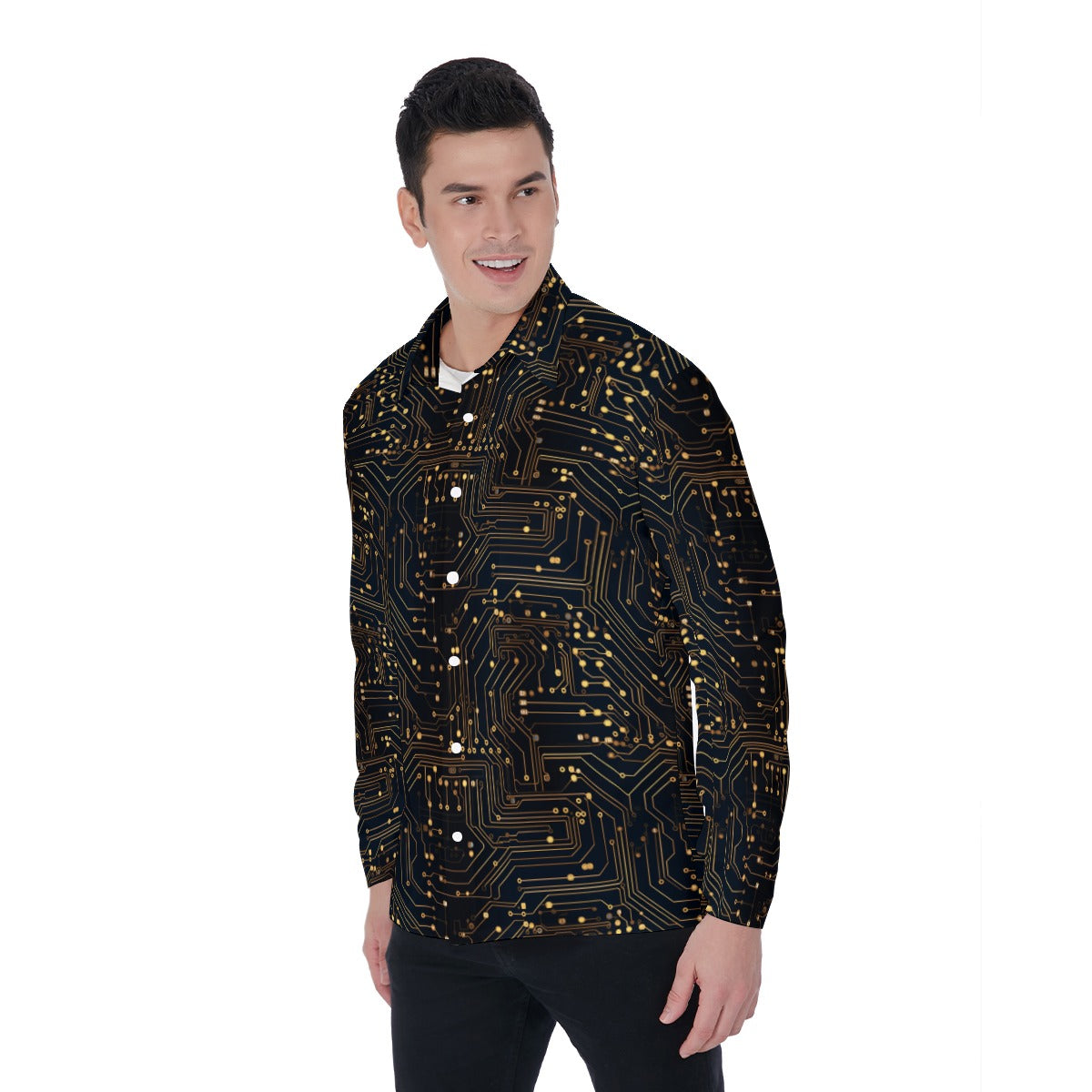 Programming Engineer Uniforms Engineer Men's Lapel Collar Shirt, Circuit Board Programmer Coder Long ...