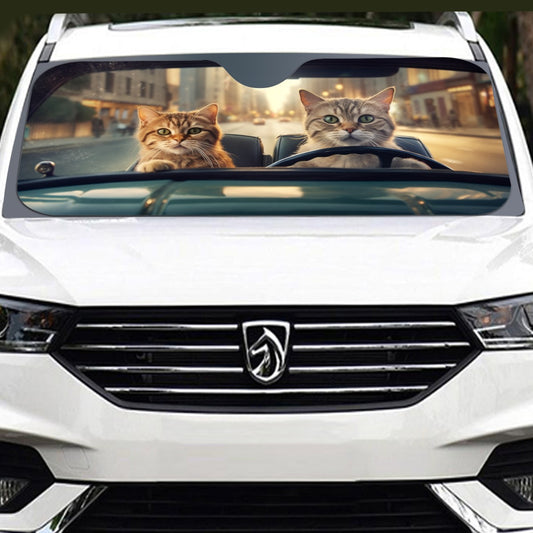 Cats Driving Car Sun Shade, Funny Front Windshield Coverings Blocker Auto Protector Window Visor Screen Cover Men Women Starcove Fashion