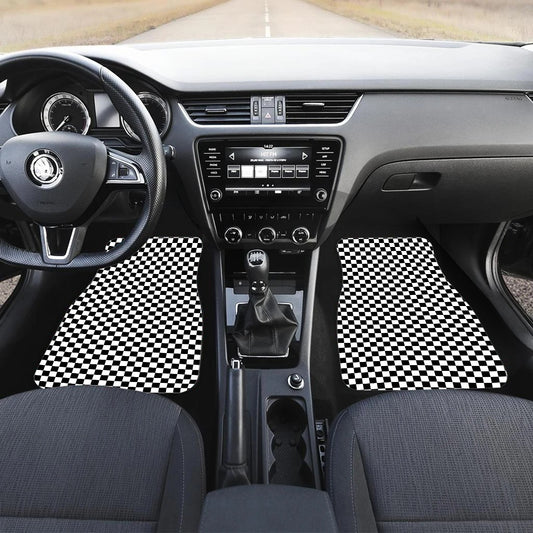 Black White Checkered Car Floor Mats Set (2pcs), Check Racing Front Row SUV Vehicle Auto Interior Decor Accessory New Car Gift Starcove Fashion