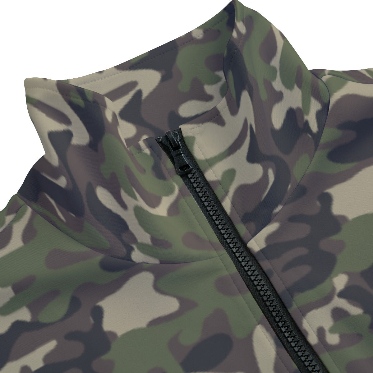 Camo Men Vest Stand-up Collar, Green Camouflage Army Guys Menswear Sweater Golf Casual Travel Light Lightweight Designer Zipper Starcove Fashion