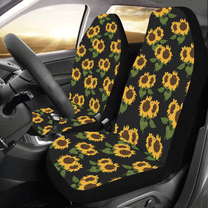 Sunflower Car Seat Covers 2 pc, Black Yellow Front Seat Covers, Floral Car Seat Protector Accessory Starcove Fashion