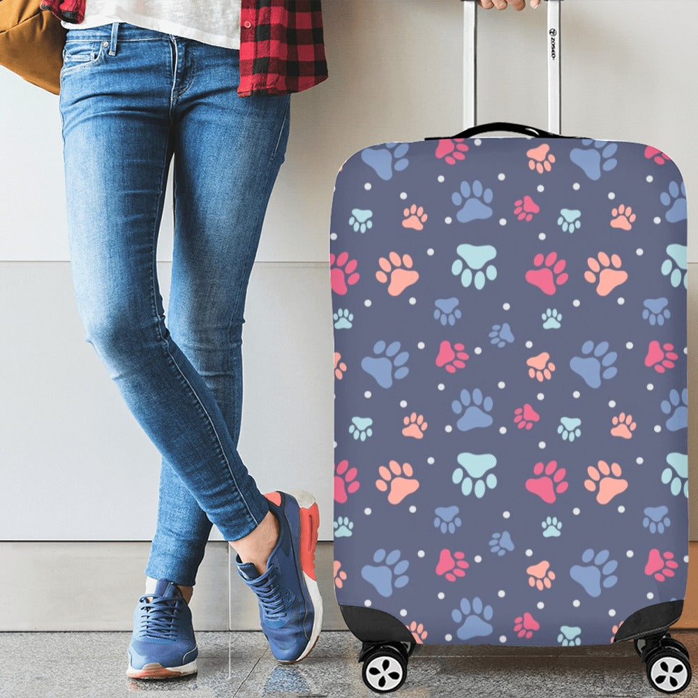 Cute Paw Print Luggage Cover, Pets Cats Dogs Aesthetic Print Suitcase Bag Protector Travel Designer Gift