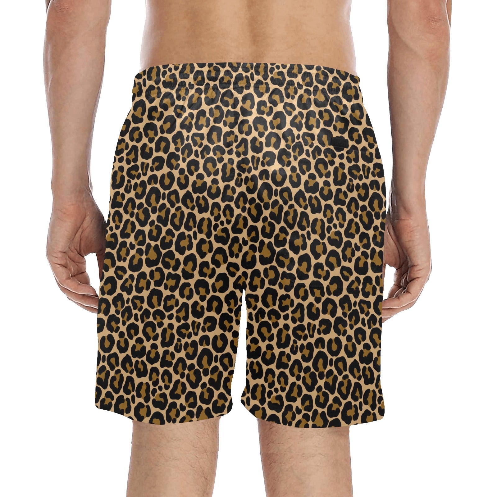Leopard Men Swim Trunks, Mid Length Shorts Animal Print Beach Pockets Mesh Lining Drawstring Boys Casual Bathing Suit Plus Size Swimwear Starcove Fashion