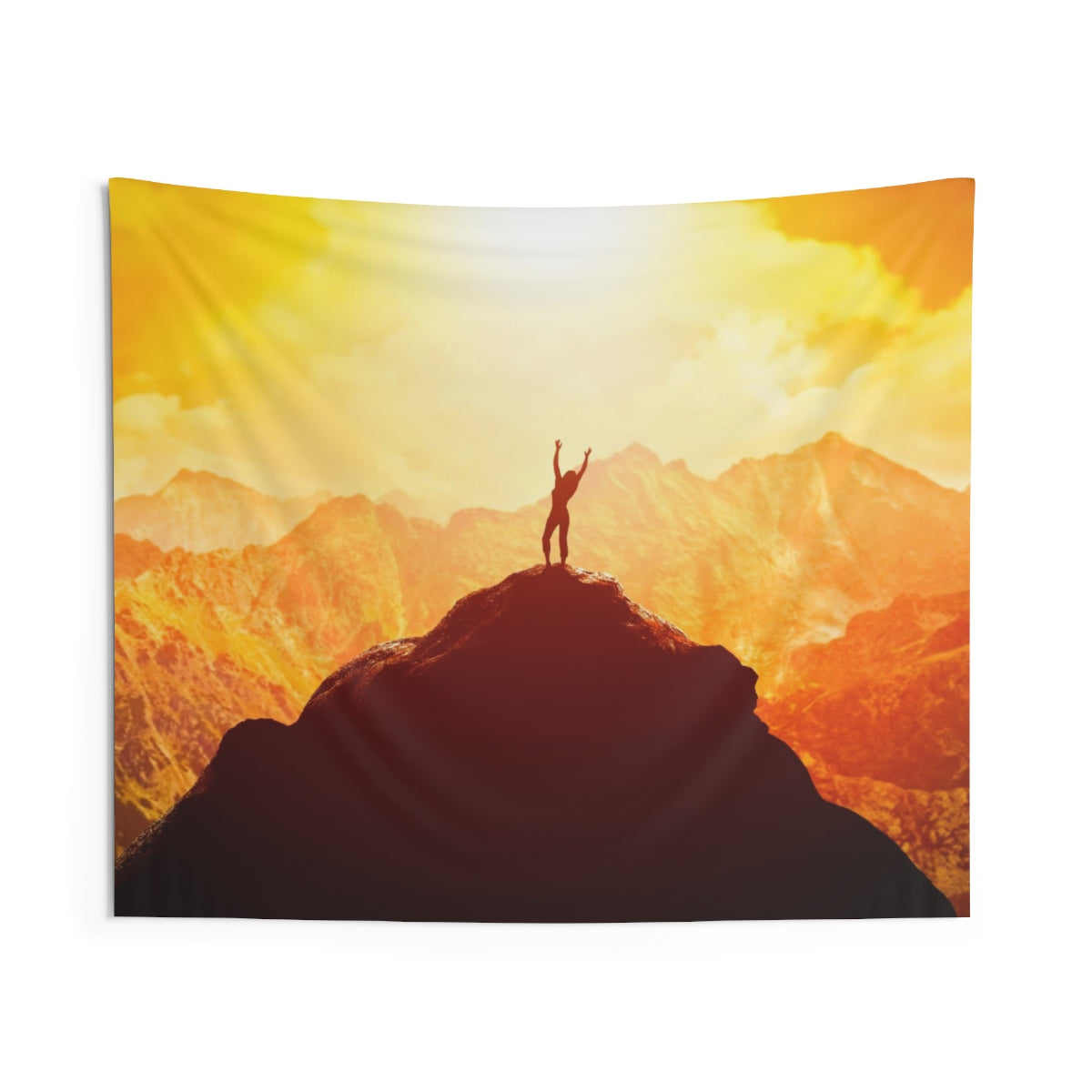 Mountain Tapestry, Person on Mountain Top, Nature Photo Landscape Scenic Dorm Indoor Wall Decor Tapestries Starcove Fashion