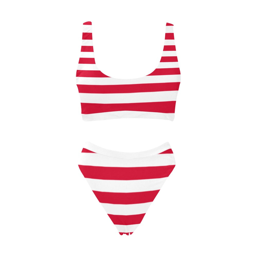 Red and White Striped Bikini Set, Sexy Sport Top High Waisted Bikini Cheeky Bottom Swimsuit Swimwear Bathing Suit Two Piece XS Red and White Striped Bikini Set, Sexy Sport Top High Waisted Bikini Cheeky Bottom Swimsuit Swimwear Bathing Suit Two Piece XS