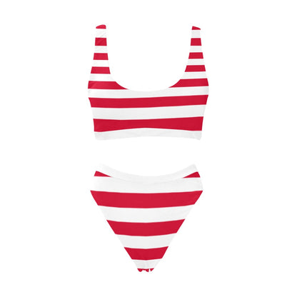 Red and White Striped Bikini Set, Sexy Sport Top High Waisted Bikini Cheeky Bottom Swimsuit Swimwear Bathing Suit Two Piece