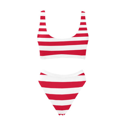 Red and White Striped Bikini Set, Sexy Sport Top High Waisted Bikini Cheeky Bottom Swimsuit Swimwear Bathing Suit Two Piece XS Red and White Striped Bikini Set, Sexy Sport Top High Waisted Bikini Cheeky Bottom Swimsuit Swimwear Bathing Suit Two Piece XS