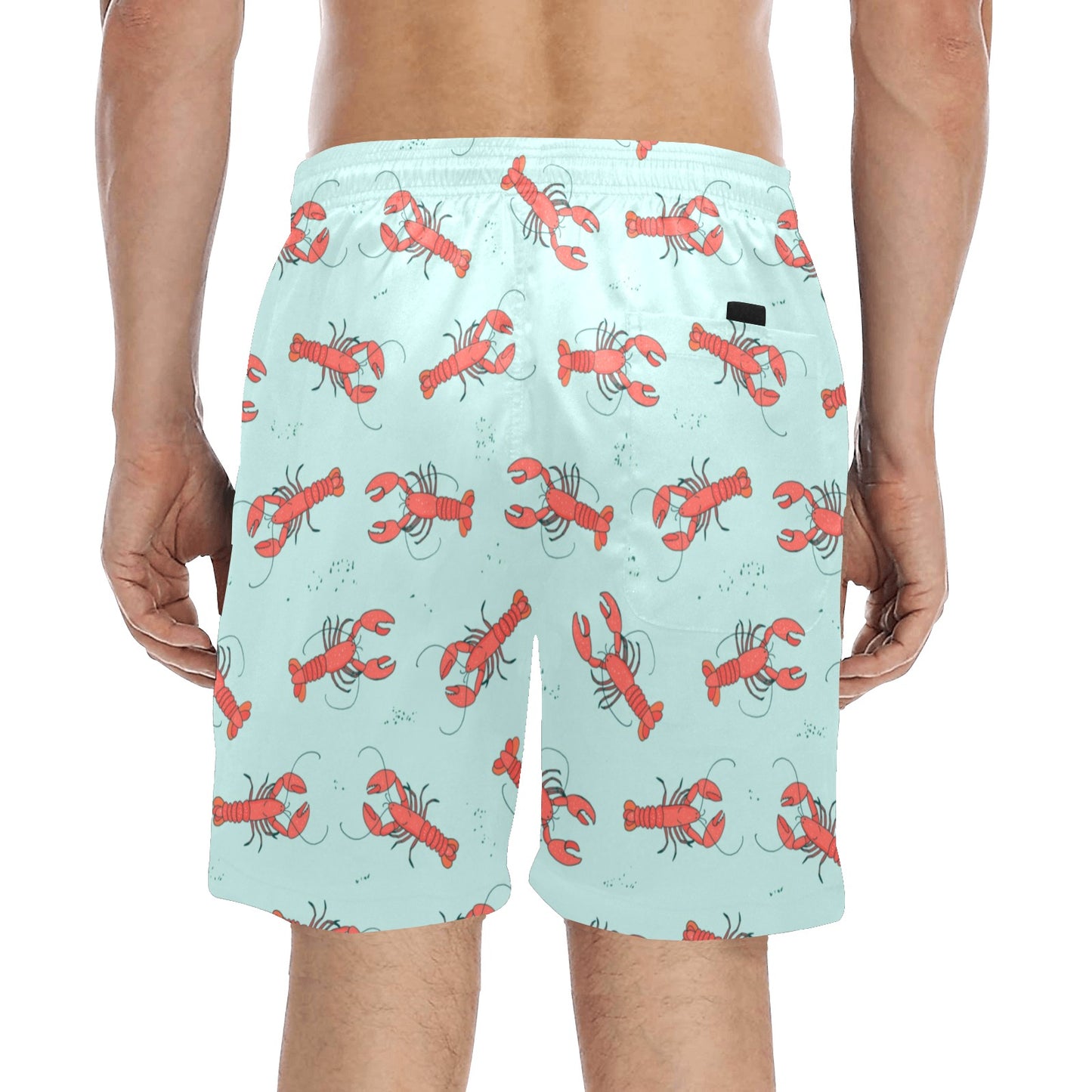 Red Lobster Men Swim Trunks, Mid Length Shorts Beach Front and Back Pockets Mesh Linen Drawstring Boys Casual Bathing Suit Summer Plus Size Starcove Fashion