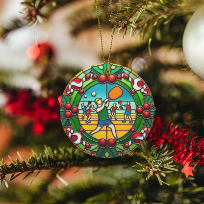 Pickleball Ceramic Ornaments, Sports Stained Glass Print Cute Christmas Tree Xmas Decor Decorations Wreath Holiday Ribbon Unique