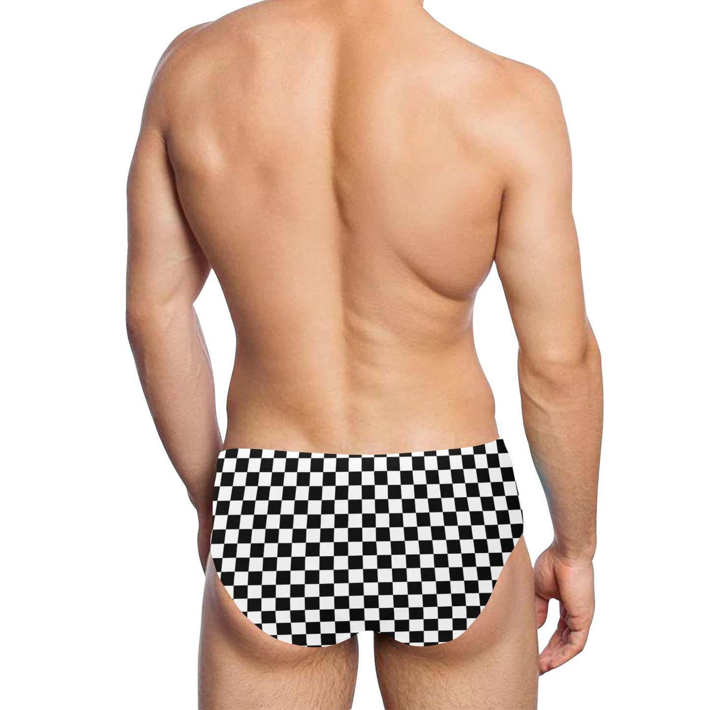 Checkered Men Swim Briefs, Black White Check Sexy 80s Swimwear Trunks Swimming Suit Swimsuit Low Rise Underwear Vintage Designer Bikini Starcove Fashion