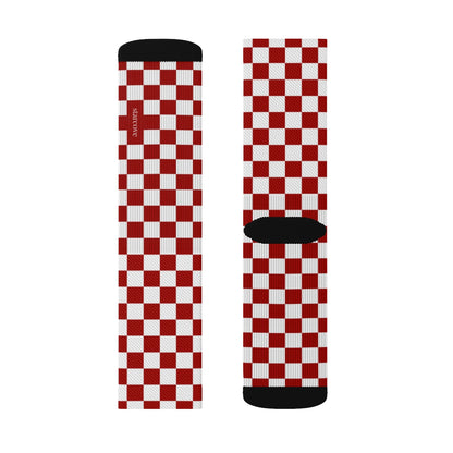 Red White Checkered Socks, 3D Printed Sublimation Check Pattern Racing Flag Women Men Fun Cool Funky Casual Cute Unique Socks Starcove Fashion