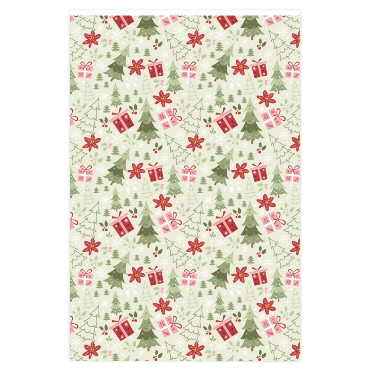Vintage Christmas Wrapping Paper, Green Pine Trees Print Art