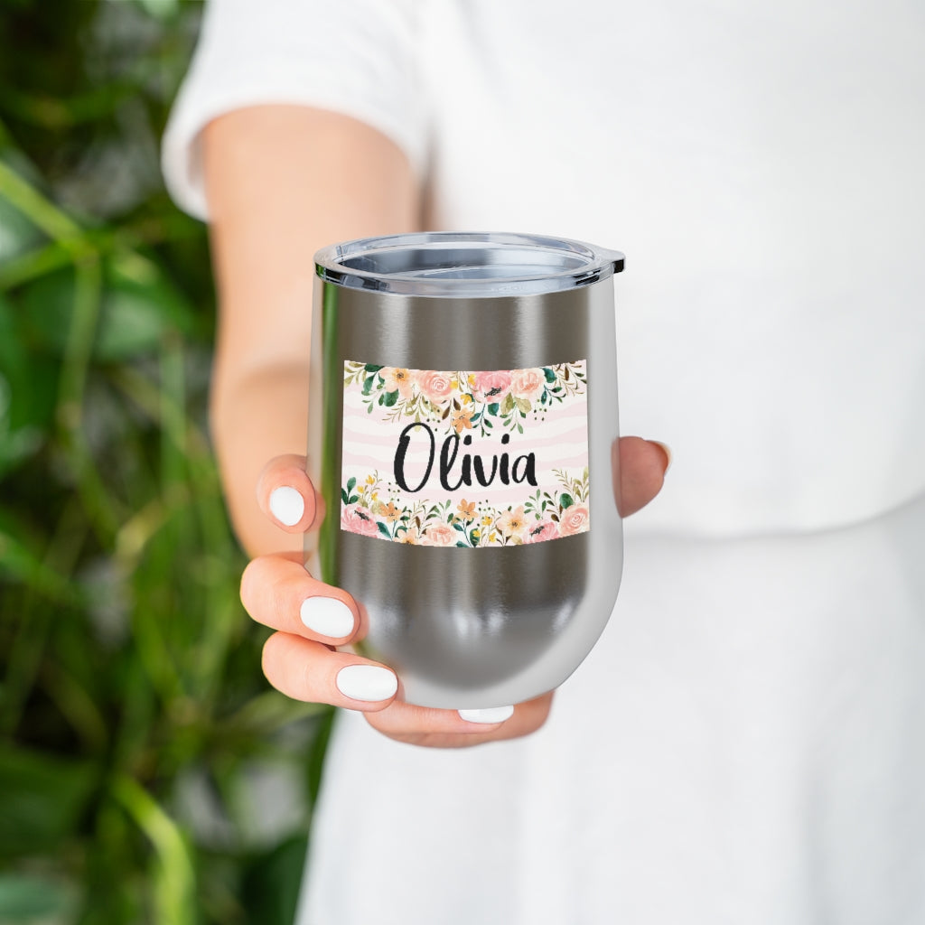 Personalized Wine Tumbler, Custom Name Flowers Floral Insulated Cup Bachelorette Party Bridesmaid Bridal Pregnancy Announcement Mom gift Starcove Fashion