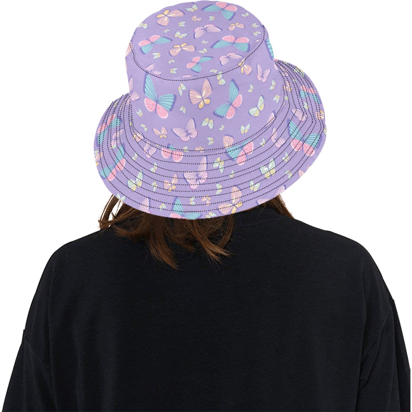 Butterfly Bucket Hat, Monarch Retro Vintage Purple Pink Animal Summer Festival Cute Women Men Designer Beach Sun Shade Y2K Cotton Twill Starcove Fashion