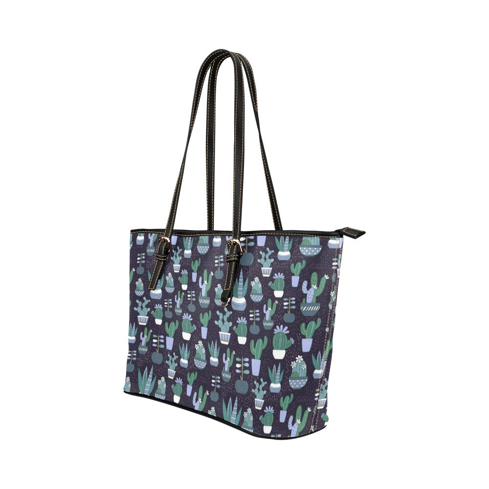 Cactus Tote Bag Purse, Succulent Print Handbag Women High Grade Leather Zip Top Small Large Designer Handmade Shoulder