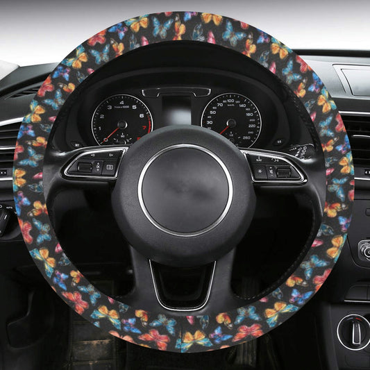 Butterfly Steering Wheel Cover Anti-Slip Neoprene, Animal Driving Print Car Auto Wrap Protector Men Women Accessories 15 Inch