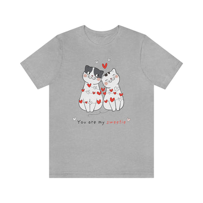 Cats Valentine's Day Tshirt, Hearts Love Sweety Kittens Unisex Women Adult Aesthetic Graphic Crewneck Tee Shirt Her Top