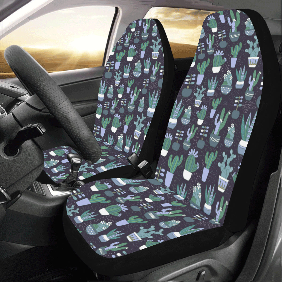Cactus Flower Car Seat Covers 2 pc, Blue Green Mexican Floral Succulent Front Seat Covers, Car SUV Seat Protector Accessory Starcove Fashion
