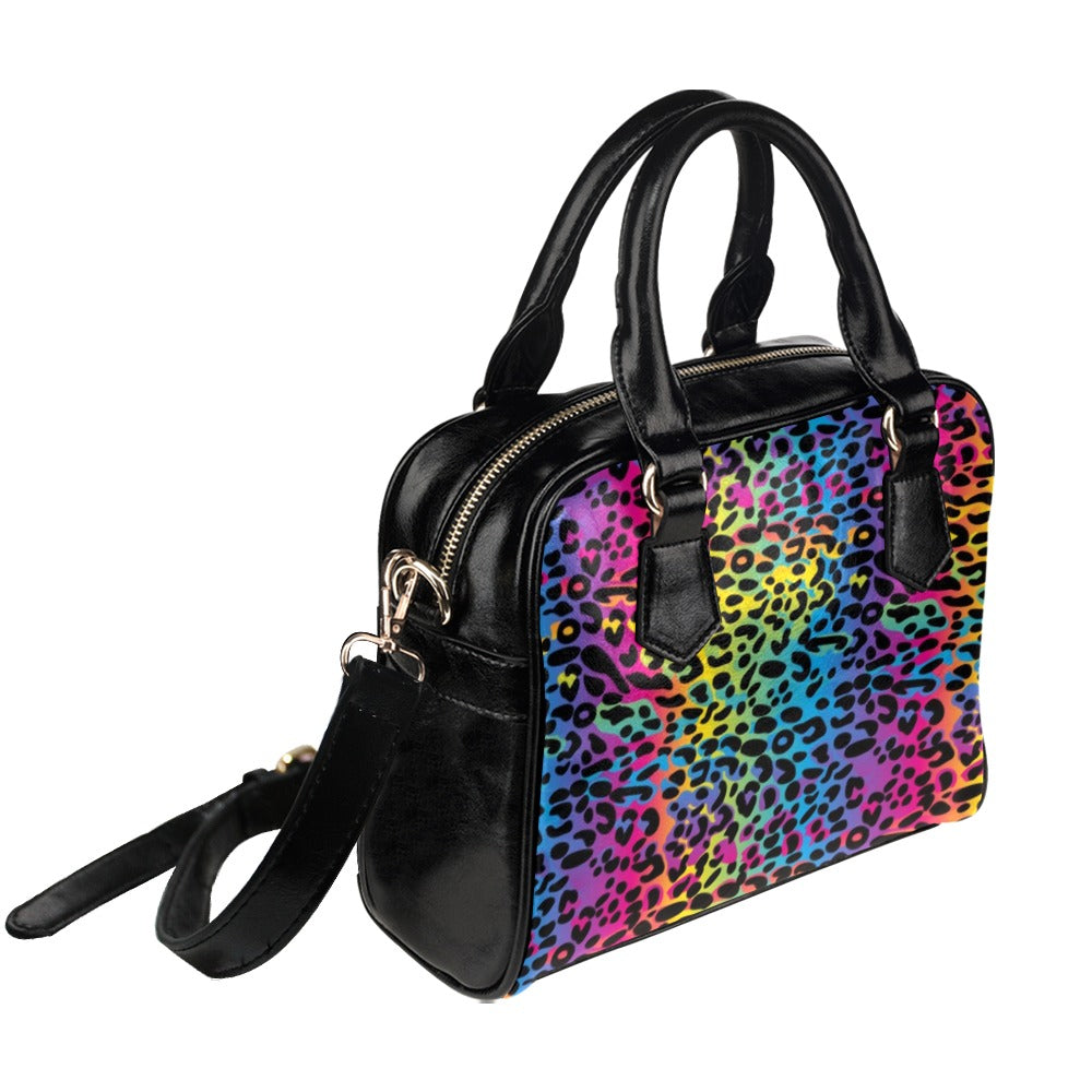 Rainbow Leopard Purse, Black Cheetah Cute Small Shoulder Bag High Vegan Leather Women Crossbody Designer Handbag Bag Starcove Fashion