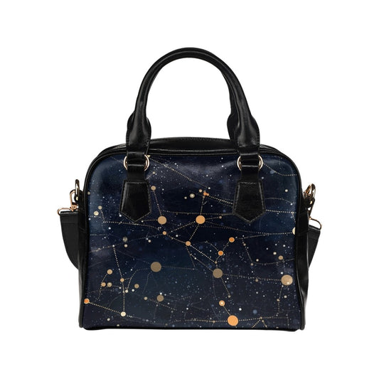 Constellation Purse, Space Galaxy Stars Black White Pattern Small Crossbody Shoulder Zip Bag Vegan Leather Women Designer Handbag Ladies