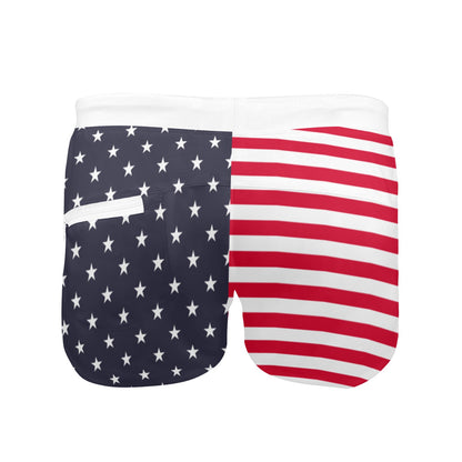 American Flag Men Swim Trunks, Red White Blue Stars Stripes Shorts Beach Zipper Pockets Mesh Lining Drawstring Bathing Suit Bikini Briefs Starcove Fashion