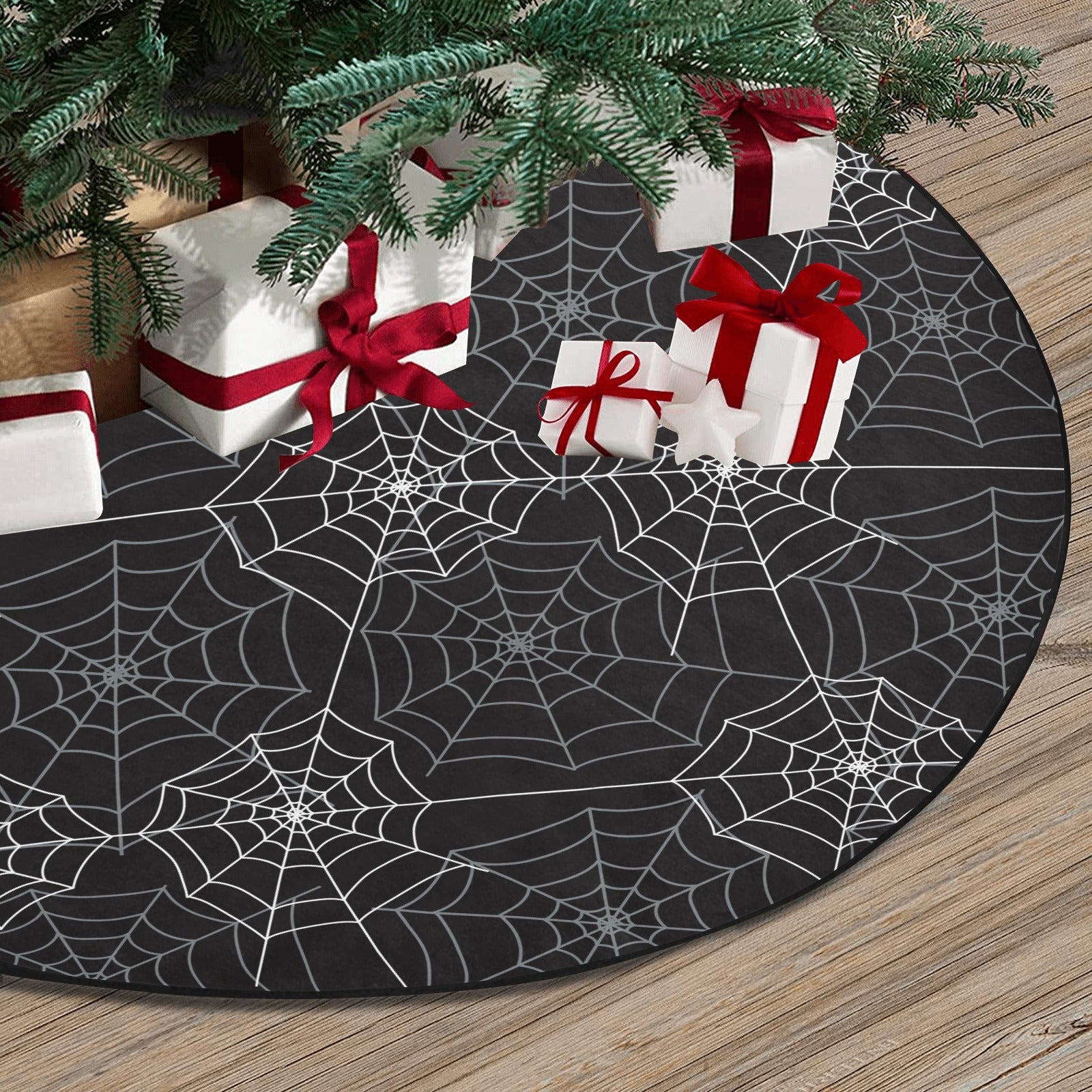 Spiderweb Halloween Tree Skirt, Black Goth Vampire Christmas Stand Base Cover Home Decor Decoration All Hallows Eve Creepy Spooky Party Starcove Fashion