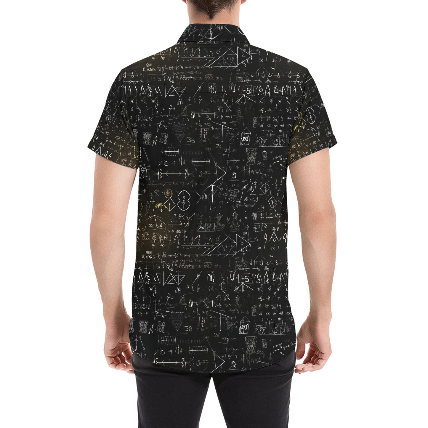 Math Science Short Sleeve Men Button Down Shirt, Geek Geometry Mathematics Nerdy Formulas Print Casual Buttoned Up Summer Collared Dress